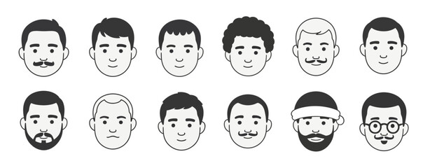 Diverse collection of stylized male portrait illustrations scalable vector graphics vector