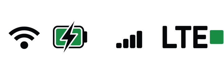 Collection of vector icons signal battery lte and wi-fi for digital interfaces vector