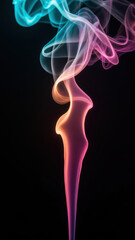 Obraz premium Colorful smoke swirls gracefully, creating abstract and artistic form against dark background. vibrant hues blend seamlessly, evoking sense