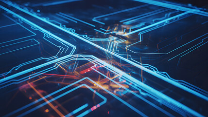 Abstract blue neon circuit board technology background