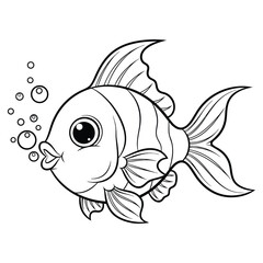 Cute Cartoon Fish Coloring Page | Adorable Kawaii Fish Line Art for Kids