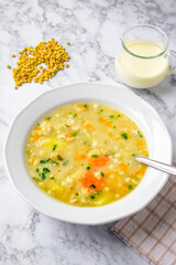 Krupnik, traditional polish barley soup with vegetables