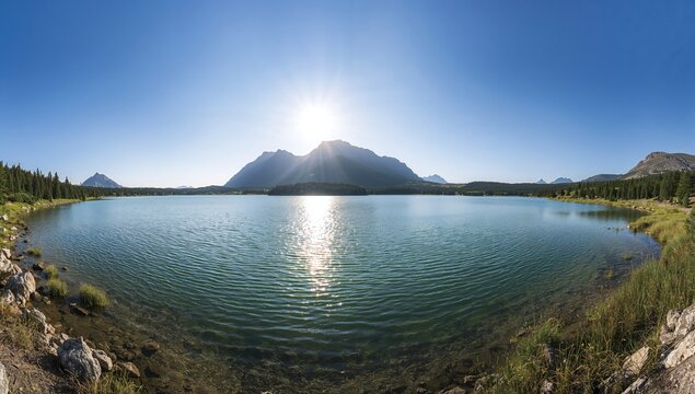 Majestic mountain landscape with a pristine lake, seasonal change