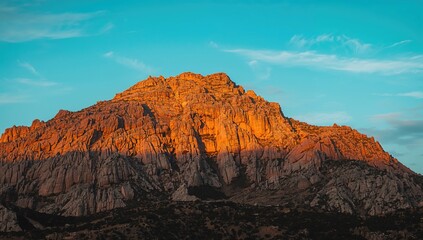 Fototapeta premium Stunning rays of sun illuminating a rugged peak.