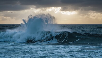 Fototapeta premium Large ocean wave amid stormy weather in a marine region