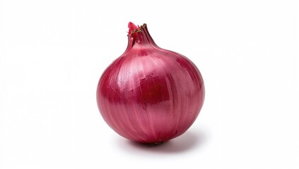 A single red onion vegetable on a plain white background