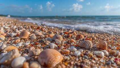 Background of sandy beach with seashells, suitable for UI backdrop