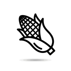 Fototapeta premium Black and White Corn Cob Icon with Husk and Kernel Detail.