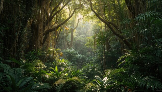 Lush wooded landscape in a mountainous region, showcasing seasonal change