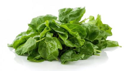 Fresh baby spinach leaves on a white backdrop, fiber-dense choice