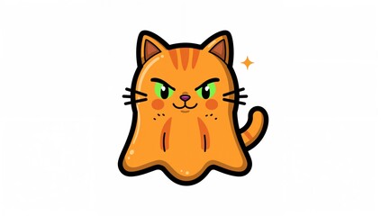 Obraz premium Playful ginger ghost cat illustration, ideal for children's themes, Halloween celebration