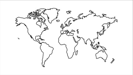 A minimalist world map with white continents and black outlines on a light background. This vector map features a modern graphic design that combines simplicity and information.