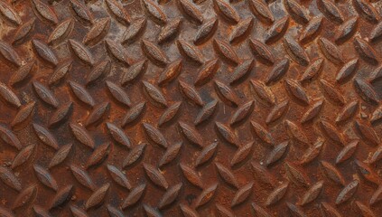 Naklejka premium Close-up of a weathered metal plate with a diamond pattern, suitable for industrial design applications