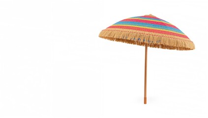 Obraz premium Beach umbrella made of straw with empty white backdrop
