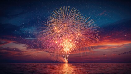 Firework display with abstract patterns in the sky, festive celebration backdrop