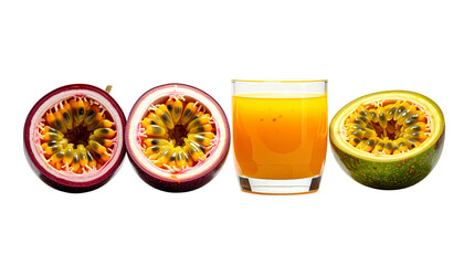  Pair of Whole and Halved Passion Fruits Displaying Tropical Freshness – isolated on transparent background