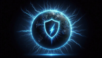 digital background with shield and lock for security