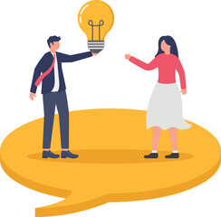 both standing on a text dialog, illustration of sharing business ideas
