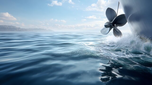 Propeller in Motion: A close-up view captures the powerful energy of a ship's propeller as it churns the ocean's surface, creating a dynamic display of motion and maritime adventure. 