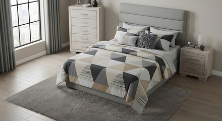 Modern Geometric Bedding in a Stylish Bedroom