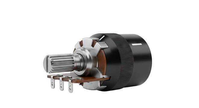 Potentiometer Electronic Component with Metal Shaft and Pins.