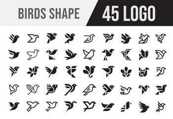 Collection of 45 diverse bird silhouettes and logos for creative design projects