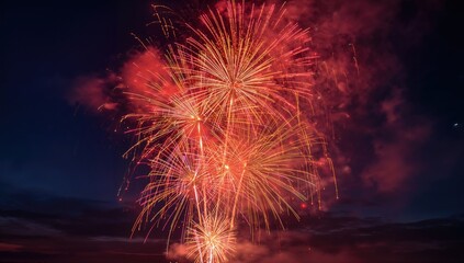 Fototapeta premium Fireworks display illuminating the night sky, seasonal celebration
