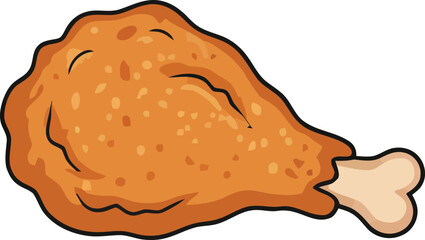 Cartoon Illustration of a Crispy Fried Chicken Drumstick on White