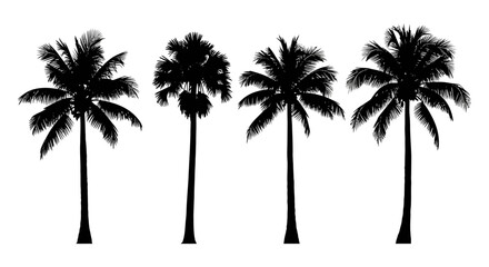 Four palm tree silhouettes stand tall against a white backdrop, evoking a sense of tropical paradise.