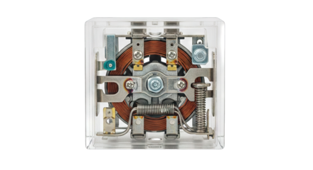 Electromagnetic Power Relay Component Isolated on White Background.