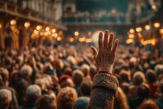 Dynamic auction scene with people competing for item. Generative AI