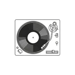 Obraz premium A top-down view of a record player with a vinyl disc spinning, illustrating the classic way of playing music