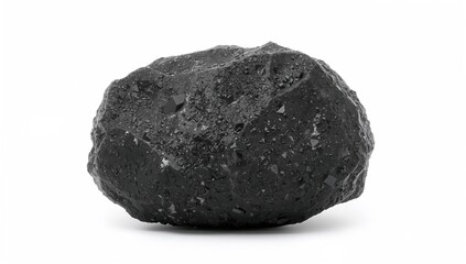 Basalt stone displayed against a white backdrop, showcasing its unique mineral composition and texture.
