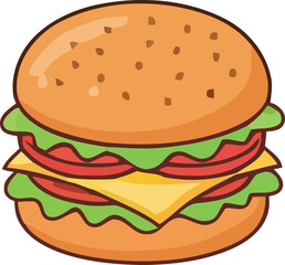 Cartoon Style Double Cheeseburger with Lettuce Tomato and Sesame Seed Bun