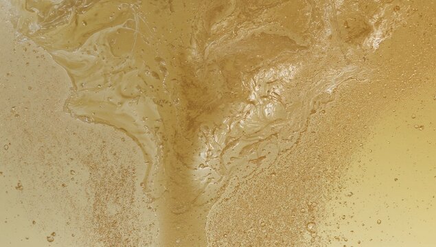 Abstract representation of golden particles resembling loose sand, incorporating moisture droplets in the air, texture exploration