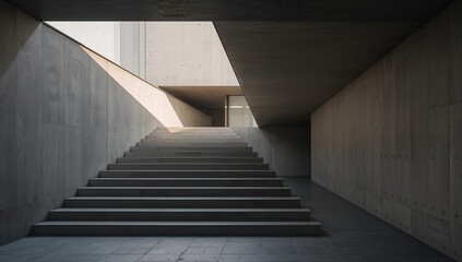 Fototapeta premium Concrete steps leading to contemporary structures, highlighting erosion risk