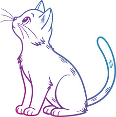 Whimsical outline of a black cat with neon glow in dynamic pose isolated on transparent background