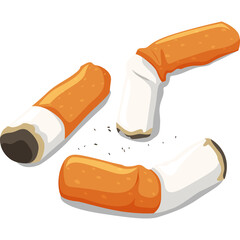 Three Realistic Pixel Art Cigarette Butts With Ash On A Transparent Background