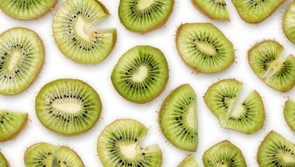 Collection of sliced kiwi fruits isolated on a white backdrop