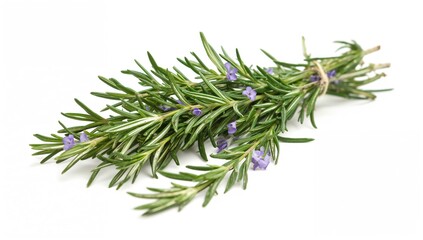 Isolated sprig of fresh rosemary on a white backdrop