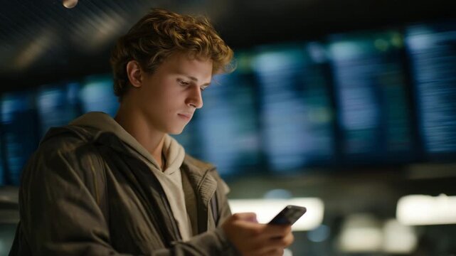 Commuter impressed by holographic public transport schedules and smart navigation tools, symbolizing futuristic urban planning, intelligent mobility, and emotional delight with city technology.