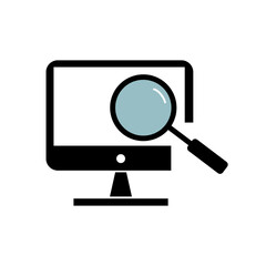 computer monitor with magnifying glass for search information