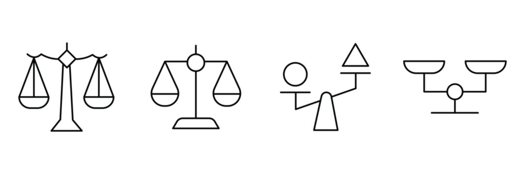 Balance weight machine, classic scale, vintage load measurement, retro bowl plate icon set, comparison vector illustration, minimal economics art.