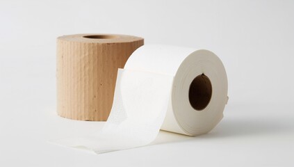 Finished roll of toilet paper, cardboard tube background, isolated on white, hygiene item for recycling, Earth Day