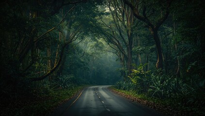 Fototapeta premium Mysterious dark road lined with tales of the past, urban density