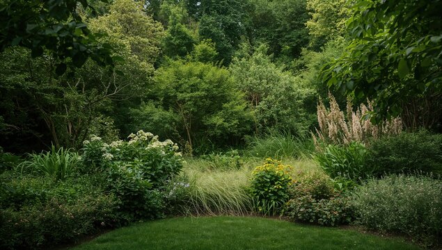 Backdrop of natural materials, verdant garden setting, seasonal change