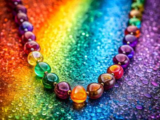 Rainbow Beaded Necklace on Sparkling Glitter Background &ndash; Colorful Jewelry
