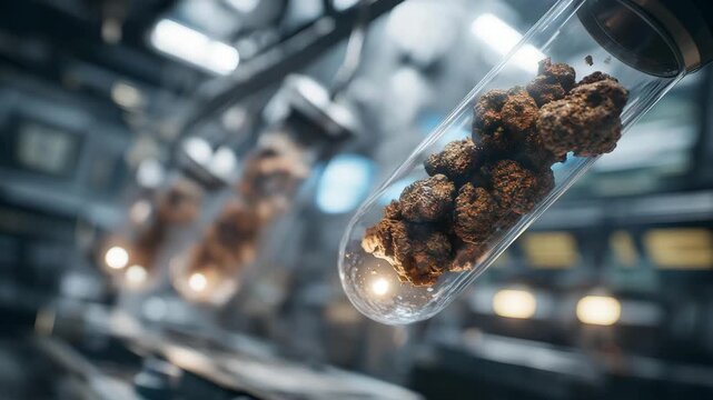 Futuristic cryogenic laboratory with transparent chambers containing suspended specimens, emotion of awe and scientific curiosity visible, symbolizing low-temperature research, preservation