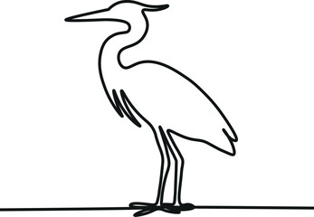 Continuous one line drawing of beautiful heron bird abstract, One continuous line drawing of adorable heron bird concept for conservation icon.