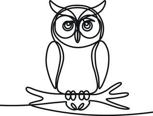 Continuous One Line Drawing of an Owl Sitting on a Branch Minimalist Red Line Art Illustration
